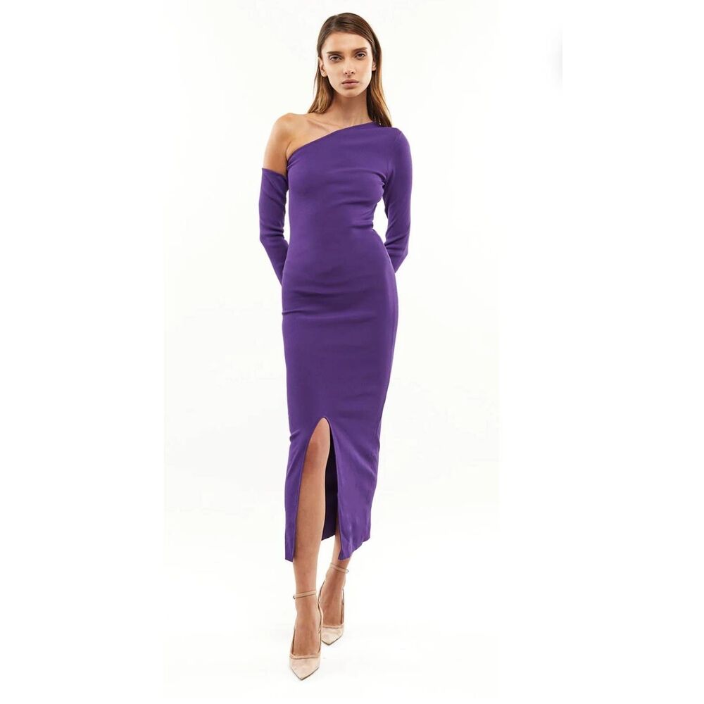 Mother Of‎ All Federica Purple one shoulder longsleeve Dress